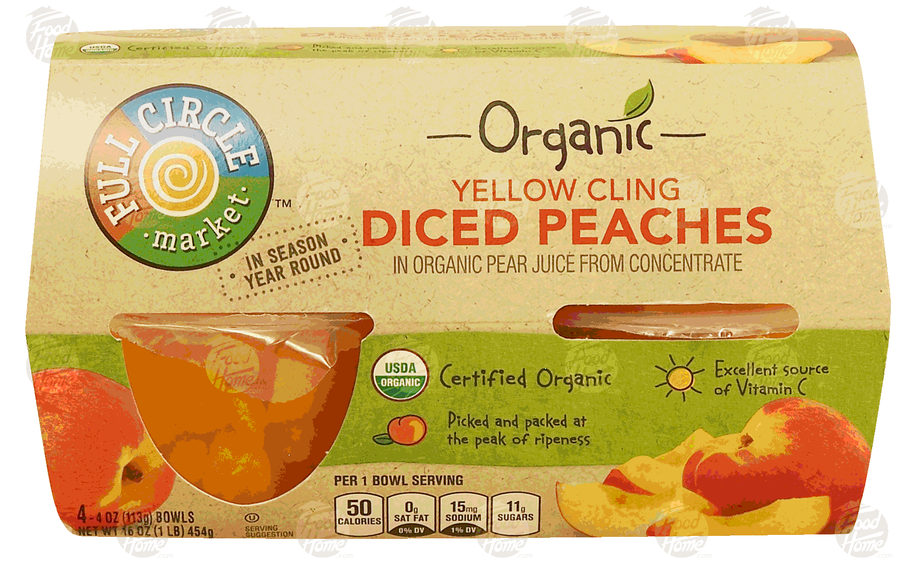 Full Circle market diced peaches in pear juice, yellow cling, organic, 4-oz. cups Full-Size Picture